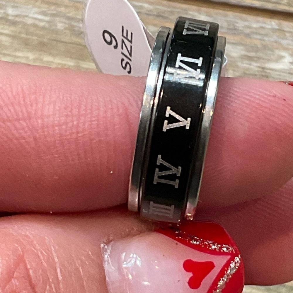 New Unisex Roman Numeral Stainless Steel Anxiety Spinner Ring 2 Tone Size 9 - Picture 6 of 8